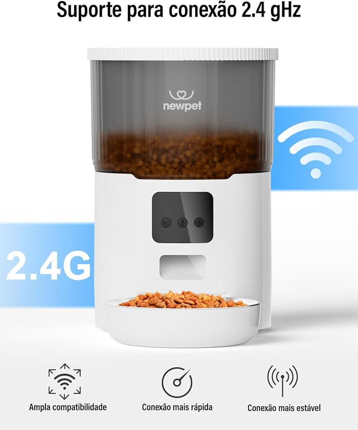 Alimentador Automático Cães Gatos Pets,4L Tuya APP Alimentador Pet Gato Cão Automático Wi-fi Smart Programável 1-4 Refeições por Dia